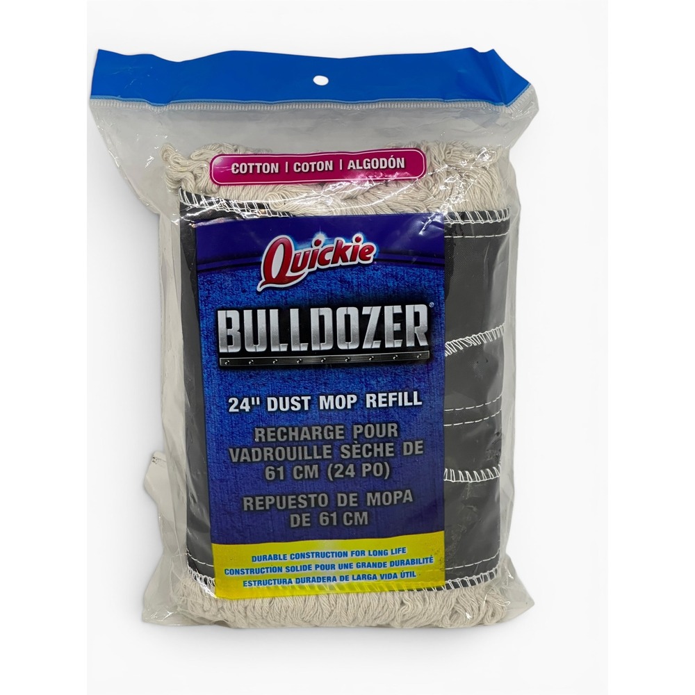 Quickie Bulldozer Dust Mop Refill Cream Black 24 Inch Heavy Duty Cotton Cleaning